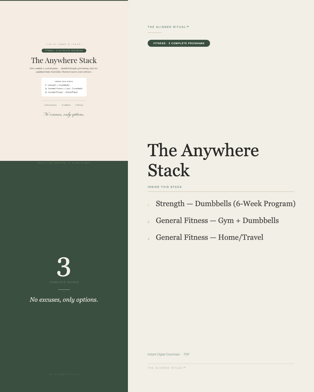 The Anywhere Stack — 3 Complete 6-Week Fitness Programs (Home, Gym & Dumbbell)