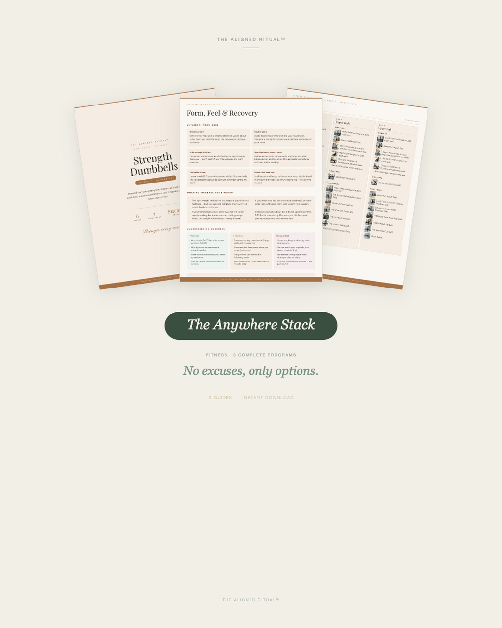 The Anywhere Stack — 3 Complete 6-Week Fitness Programs (Home, Gym & Dumbbell)