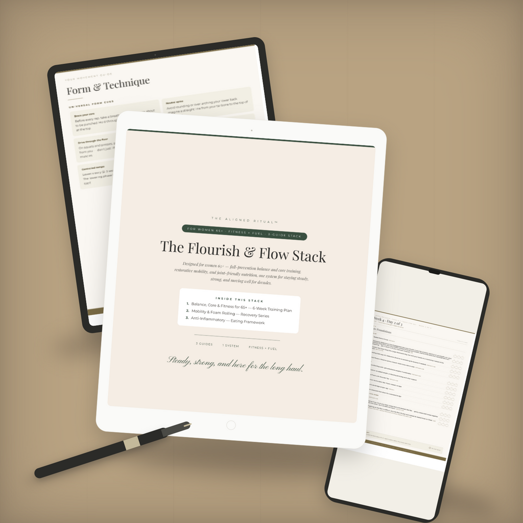 The Flourish &amp; Flow Stack — Balance, Mobility &amp; Anti-Inflammatory Nutrition for Women 65+ (3-Guide Bundle)