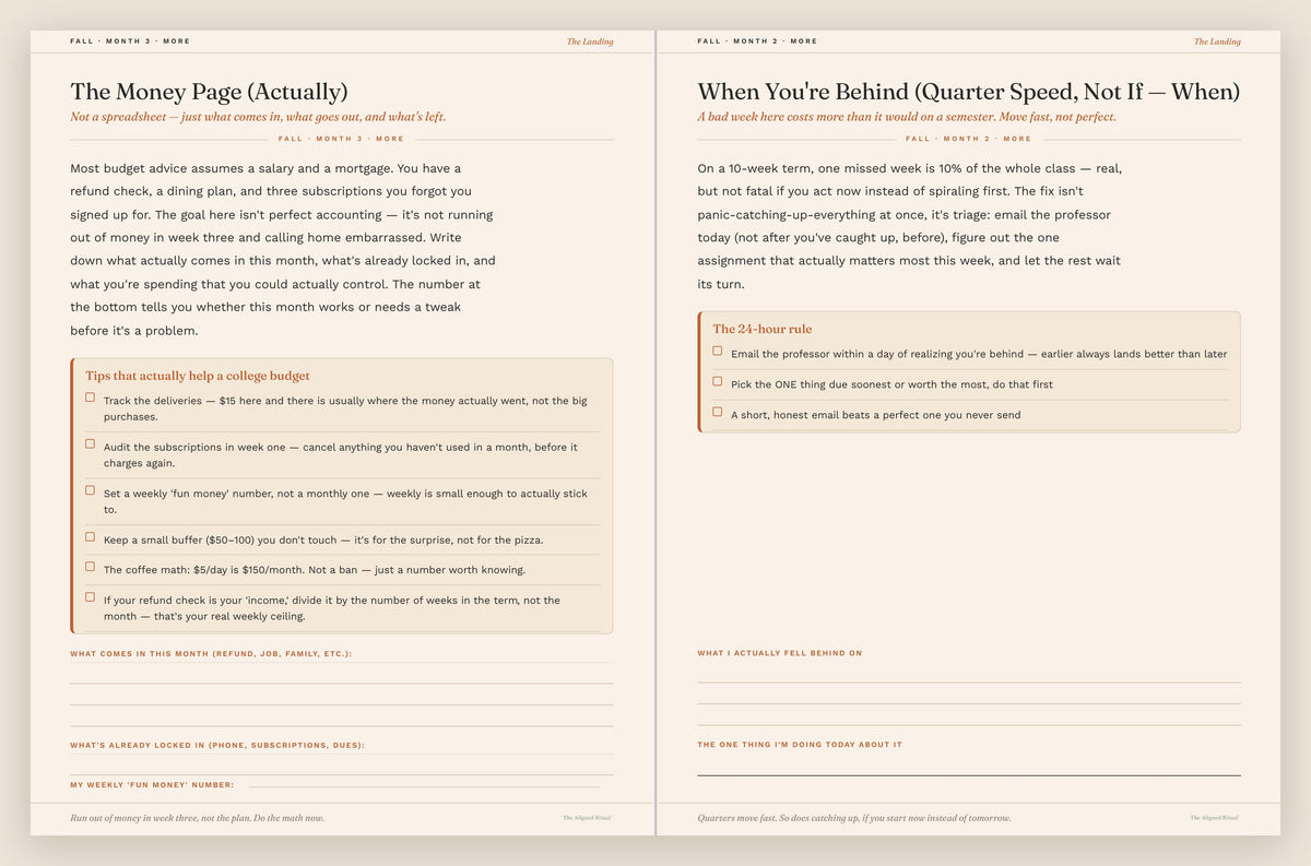 The Landing — Quarter Edition Money Page spread