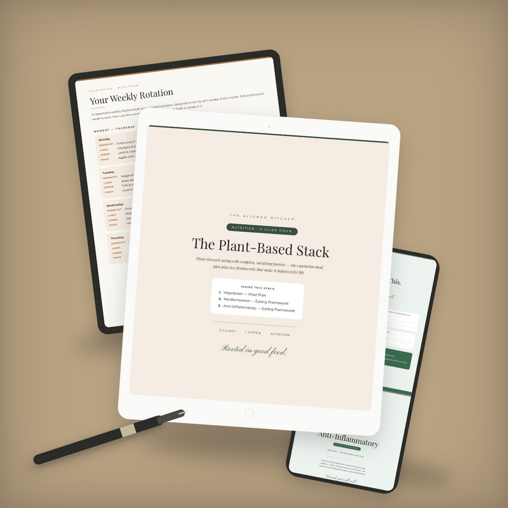 The Plant-Based Stack — Vegetarian Meal Plan + Mediterranean & Anti-Inflammatory Frameworks (3-Guide Bundle)