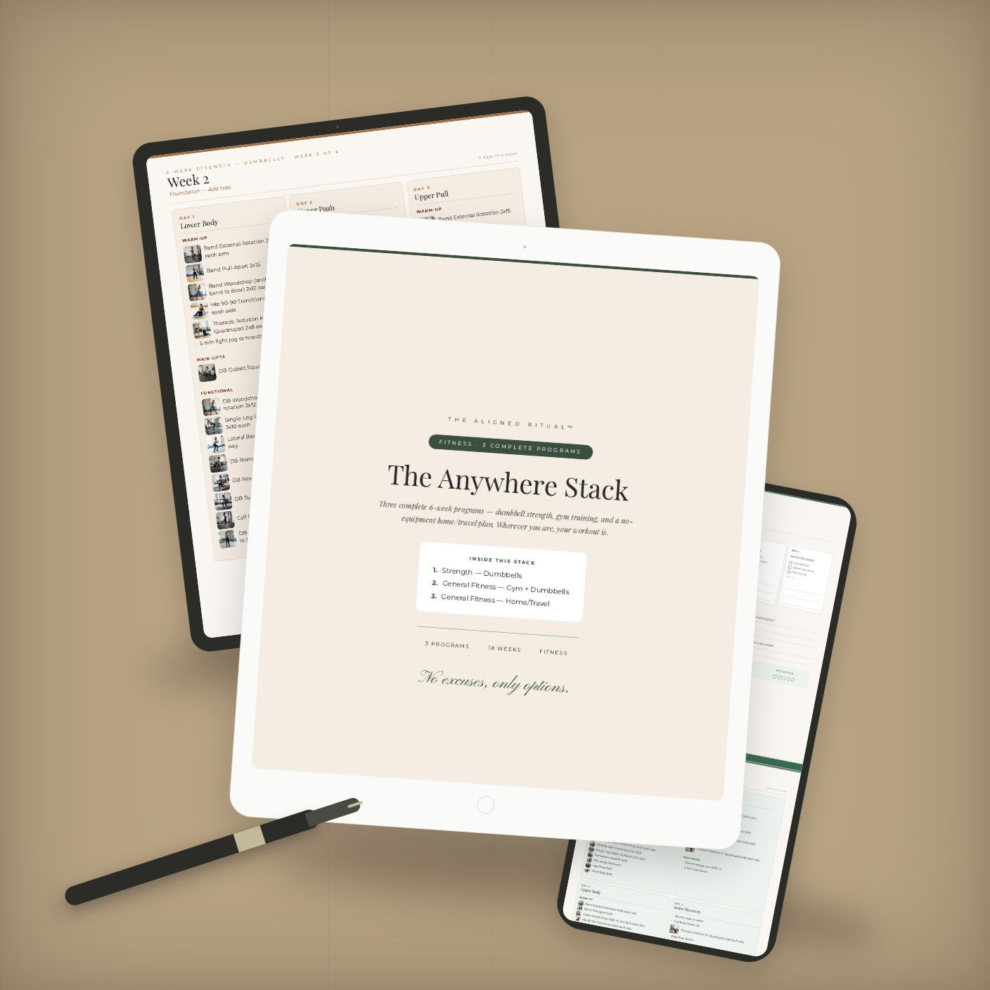 The Anywhere Stack — 3 Complete 6-Week Fitness Programs (Home, Gym & Dumbbell)